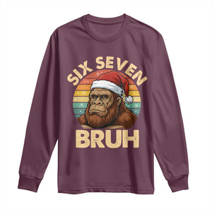 Six Seven Bruh Meme Christmas Bigfoot Long Sleeve Shirt 67 Sasquatch Santa Retro Holiday TS02 Maroon Print Your Wear