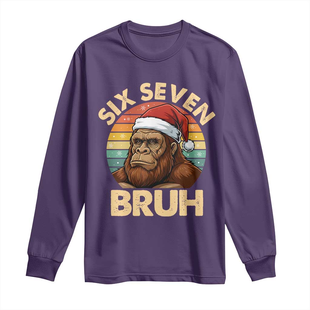 Six Seven Bruh Meme Christmas Bigfoot Long Sleeve Shirt 67 Sasquatch Santa Retro Holiday TS02 Purple Print Your Wear