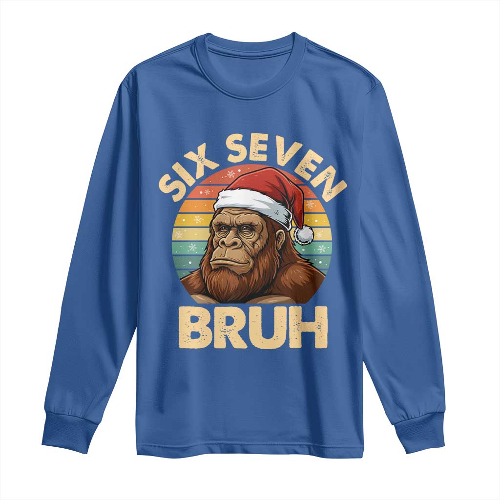 Six Seven Bruh Meme Christmas Bigfoot Long Sleeve Shirt 67 Sasquatch Santa Retro Holiday TS02 Royal Blue Print Your Wear