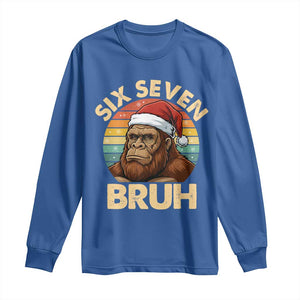 Six Seven Bruh Meme Christmas Bigfoot Long Sleeve Shirt 67 Sasquatch Santa Retro Holiday TS02 Royal Blue Print Your Wear