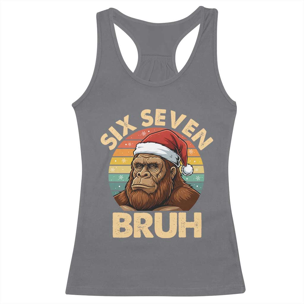 Six Seven Bruh Meme Christmas Bigfoot Racerback Tank Top 67 Sasquatch Santa Retro Holiday TS02 Charcoal Print Your Wear