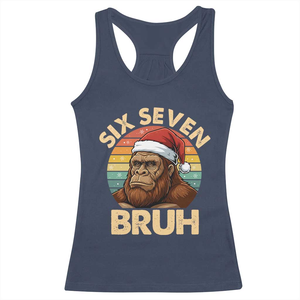 Six Seven Bruh Meme Christmas Bigfoot Racerback Tank Top 67 Sasquatch Santa Retro Holiday TS02 Navy Print Your Wear