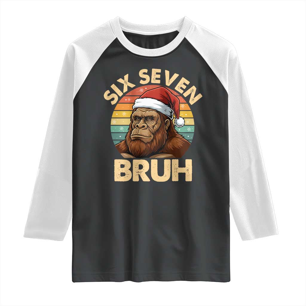Six Seven Bruh Meme Christmas Bigfoot Raglan Shirt 67 Sasquatch Santa Retro Holiday TS02 Black White Print Your Wear
