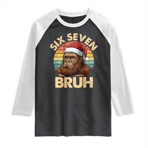 Six Seven Bruh Meme Christmas Bigfoot Raglan Shirt 67 Sasquatch Santa Retro Holiday TS02 Black White Print Your Wear
