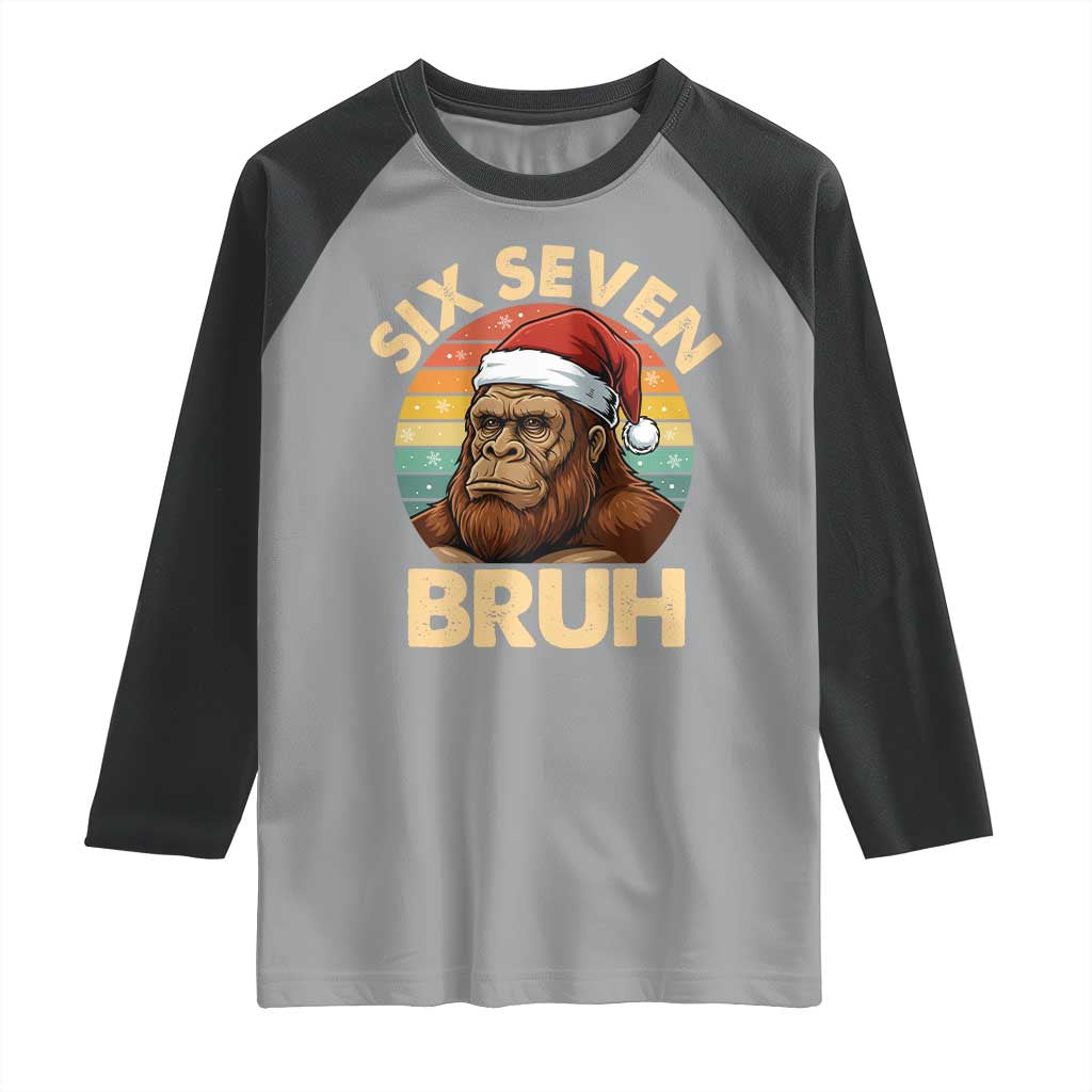 Six Seven Bruh Meme Christmas Bigfoot Raglan Shirt 67 Sasquatch Santa Retro Holiday TS02 Sport Gray Black Print Your Wear