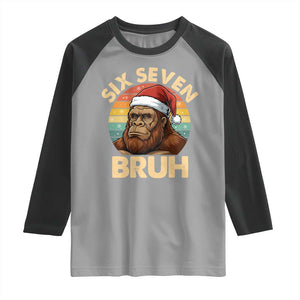 Six Seven Bruh Meme Christmas Bigfoot Raglan Shirt 67 Sasquatch Santa Retro Holiday TS02 Sport Gray Black Print Your Wear
