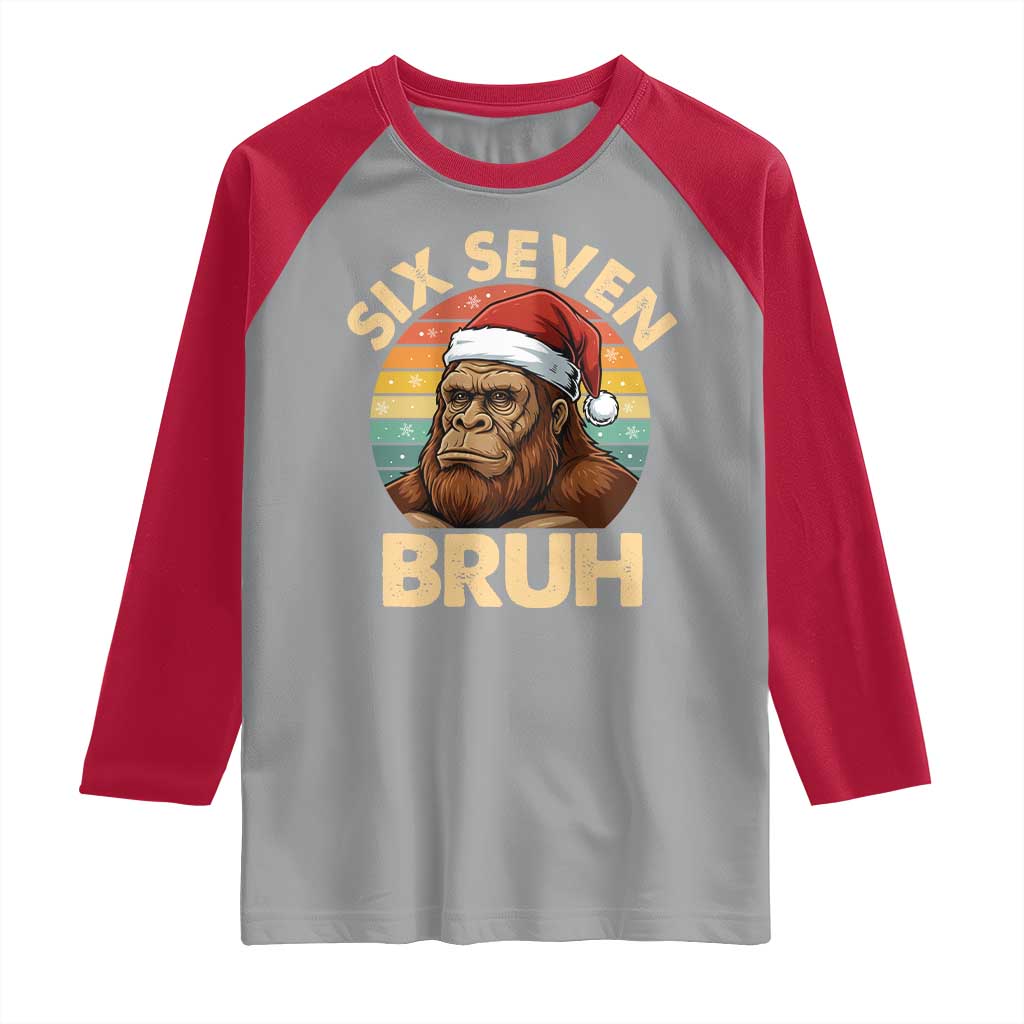 Six Seven Bruh Meme Christmas Bigfoot Raglan Shirt 67 Sasquatch Santa Retro Holiday TS02 Sport Gray Red Print Your Wear