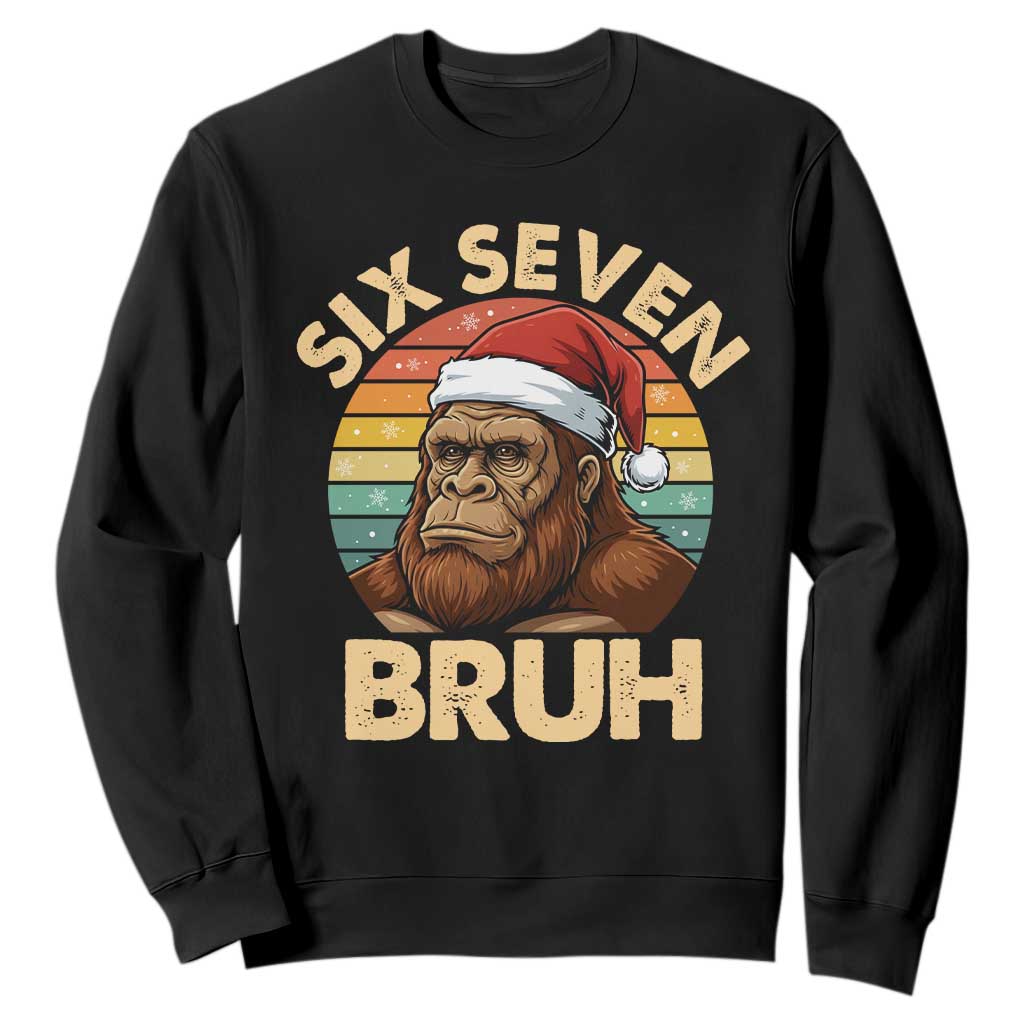 Six Seven Bruh Meme Christmas Bigfoot Sweatshirt 67 Sasquatch Santa Retro Holiday - Print Your Wear
