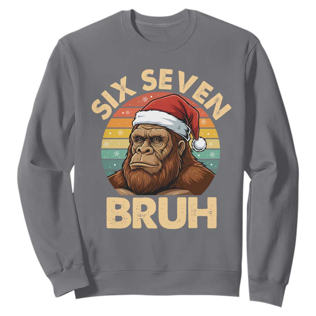 Six Seven Bruh Meme Christmas Bigfoot Sweatshirt 67 Sasquatch Santa Retro Holiday TS02 Charcoal Print Your Wear
