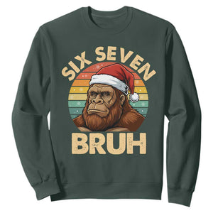 Six Seven Bruh Meme Christmas Bigfoot Sweatshirt 67 Sasquatch Santa Retro Holiday TS02 Dark Forest Green Print Your Wear