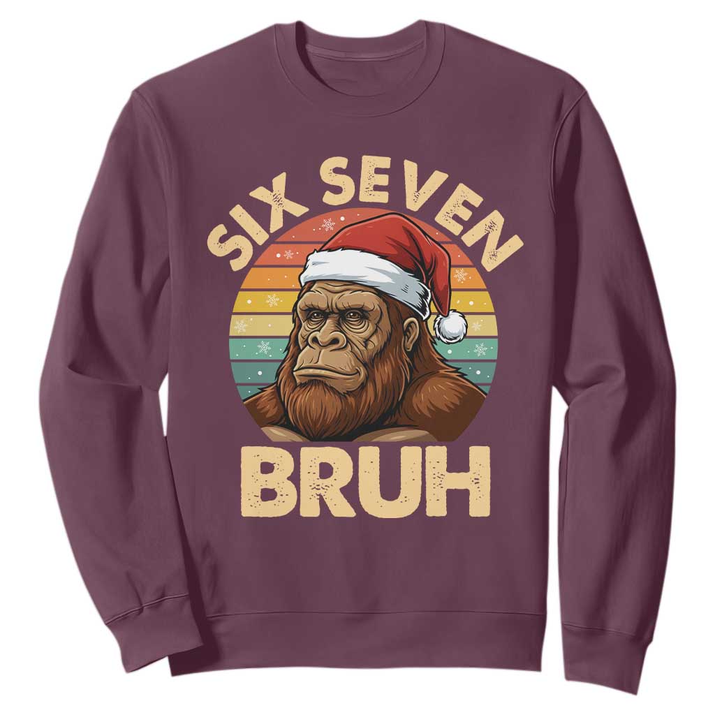 Six Seven Bruh Meme Christmas Bigfoot Sweatshirt 67 Sasquatch Santa Retro Holiday TS02 Maroon Print Your Wear