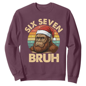 Six Seven Bruh Meme Christmas Bigfoot Sweatshirt 67 Sasquatch Santa Retro Holiday TS02 Maroon Print Your Wear