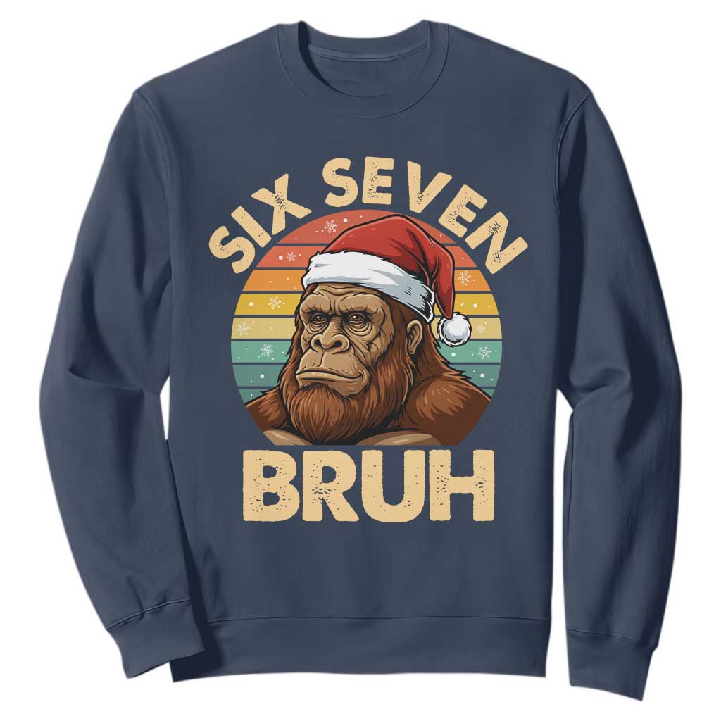Six Seven Bruh Meme Christmas Bigfoot Sweatshirt 67 Sasquatch Santa Retro Holiday TS02 Navy Print Your Wear