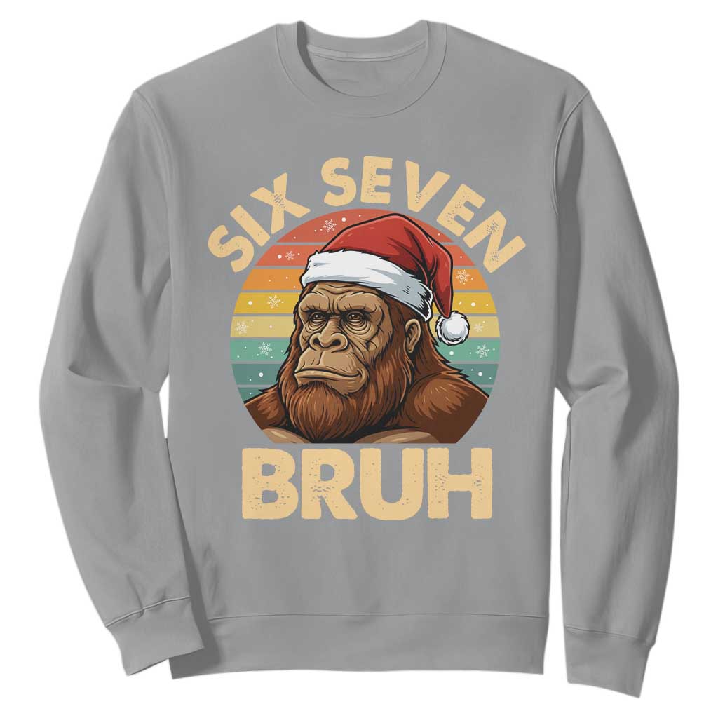 Six Seven Bruh Meme Christmas Bigfoot Sweatshirt 67 Sasquatch Santa Retro Holiday TS02 Sport Gray Print Your Wear