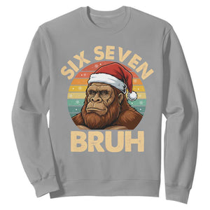 Six Seven Bruh Meme Christmas Bigfoot Sweatshirt 67 Sasquatch Santa Retro Holiday TS02 Sport Gray Print Your Wear