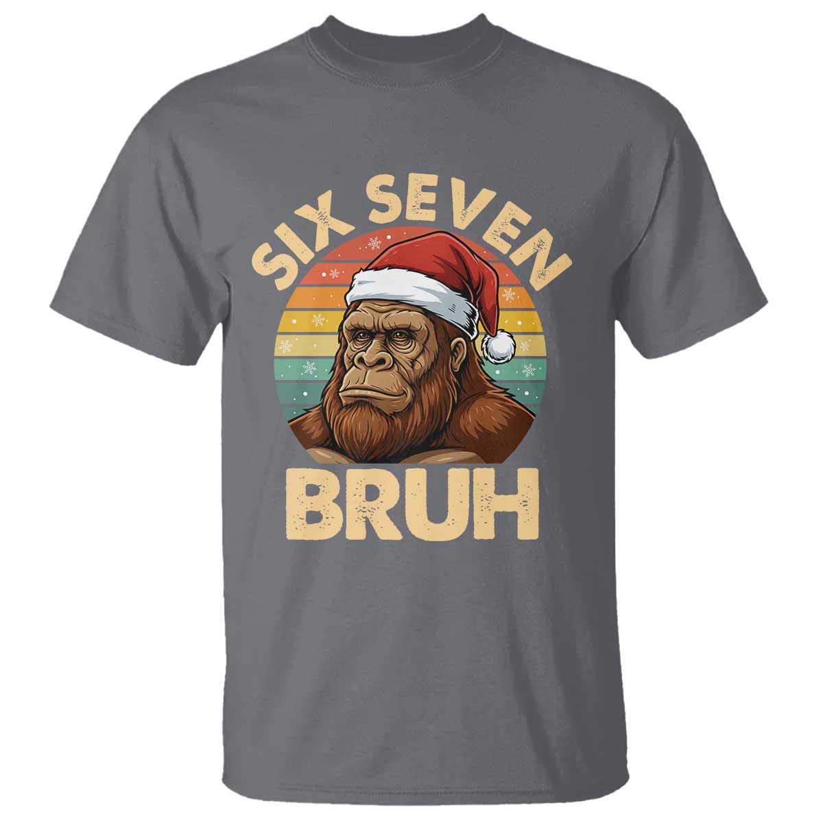 Six Seven Bruh Meme Christmas Bigfoot T Shirt 67 Sasquatch Santa Retro Holiday TS02 Charcoal Print Your Wear