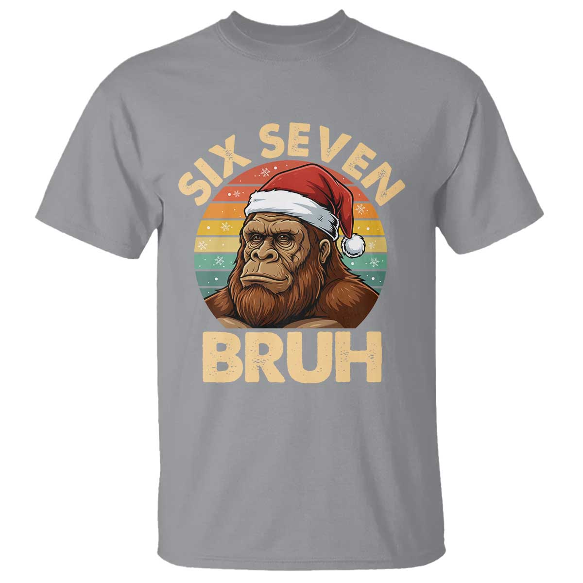 Six Seven Bruh Meme Christmas Bigfoot T Shirt 67 Sasquatch Santa Retro Holiday TS02 Sport Gray Print Your Wear