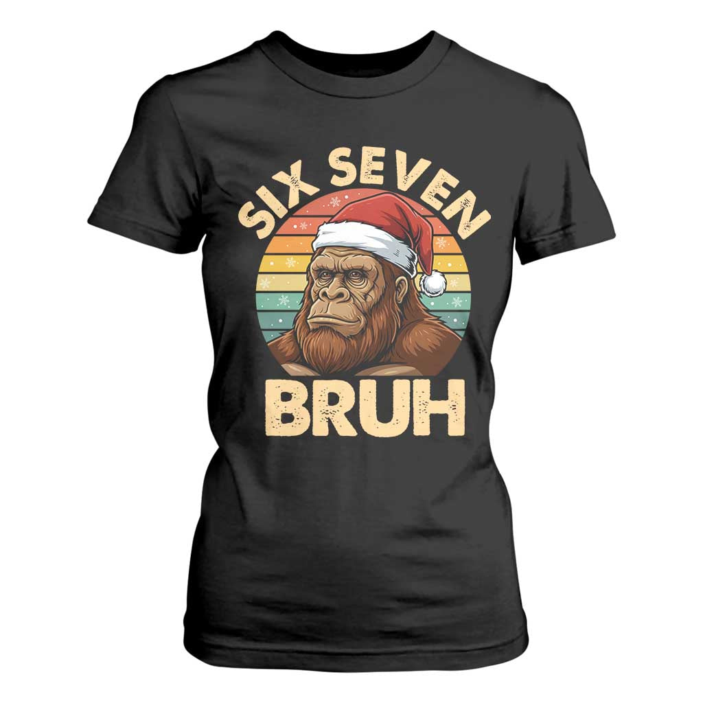 Six Seven Bruh Meme Christmas Bigfoot T Shirt For Women 67 Sasquatch Santa Retro Holiday TS02 Black Print Your Wear