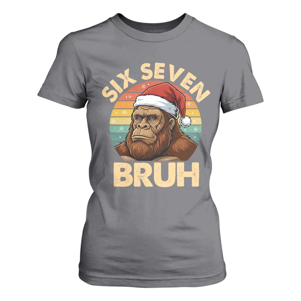 Six Seven Bruh Meme Christmas Bigfoot T Shirt For Women 67 Sasquatch Santa Retro Holiday TS02 Charcoal Print Your Wear
