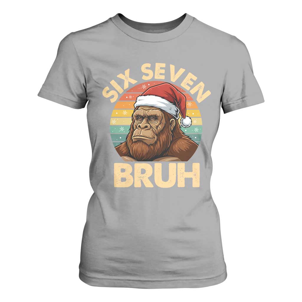 Six Seven Bruh Meme Christmas Bigfoot T Shirt For Women 67 Sasquatch Santa Retro Holiday TS02 Sport Gray Print Your Wear