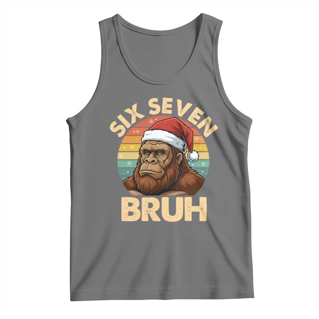 Six Seven Bruh Meme Christmas Bigfoot Tank Top 67 Sasquatch Santa Retro Holiday TS02 Black Heather Print Your Wear