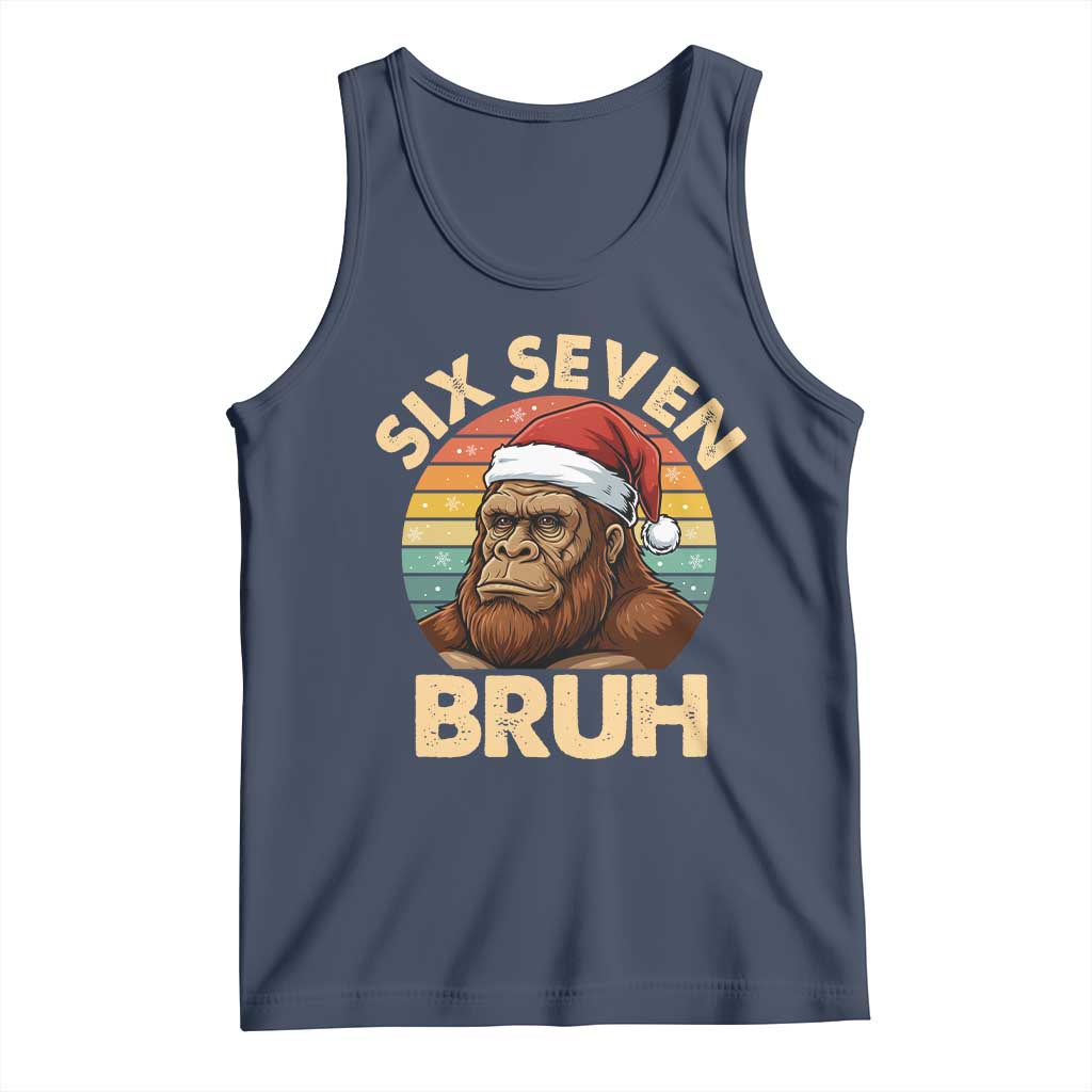 Six Seven Bruh Meme Christmas Bigfoot Tank Top 67 Sasquatch Santa Retro Holiday TS02 Navy Print Your Wear