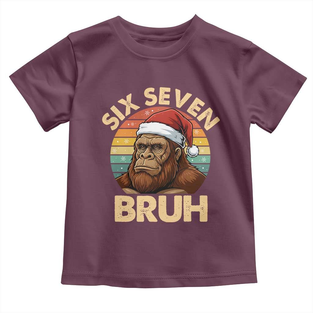 Six Seven Bruh Meme Christmas Bigfoot Toddler T Shirt 67 Sasquatch Santa Retro Holiday TS02 Maroon Print Your Wear