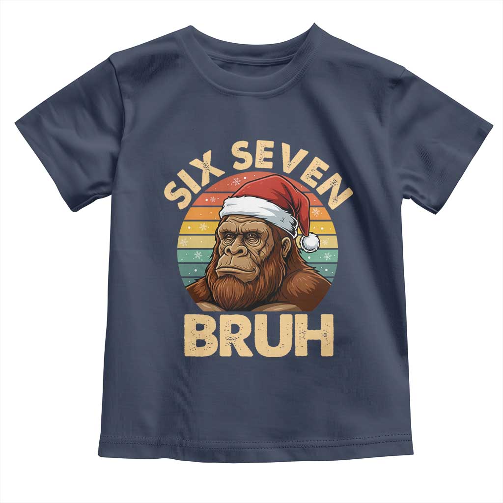 Six Seven Bruh Meme Christmas Bigfoot Toddler T Shirt 67 Sasquatch Santa Retro Holiday TS02 Navy Print Your Wear