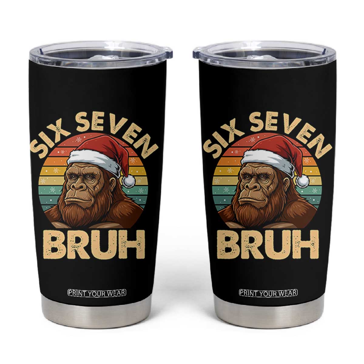 Six Seven Bruh Meme Christmas Bigfoot Tumbler Cup 67 Sasquatch Santa Retro Holiday TS02 Black Print Your Wear