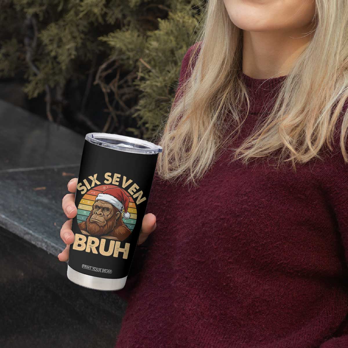 Six Seven Bruh Meme Christmas Bigfoot Tumbler Cup 67 Sasquatch Santa Retro Holiday TS02 Print Your Wear