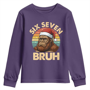 Six Seven Bruh Meme Christmas Bigfoot Youth Sweatshirt 67 Sasquatch Santa Retro Holiday TS02 Purple Print Your Wear