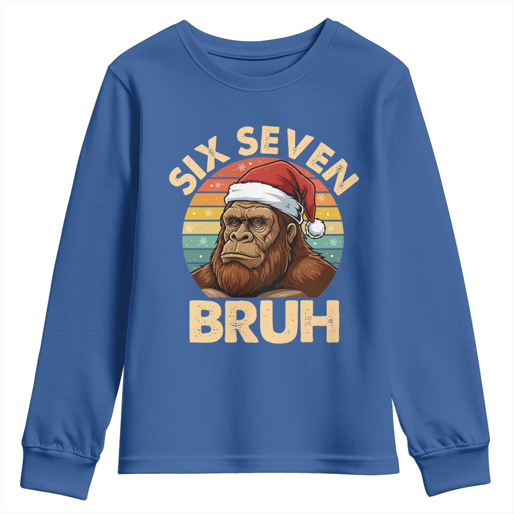 Six Seven Bruh Meme Christmas Bigfoot Youth Sweatshirt 67 Sasquatch Santa Retro Holiday TS02 Royal Blue Print Your Wear