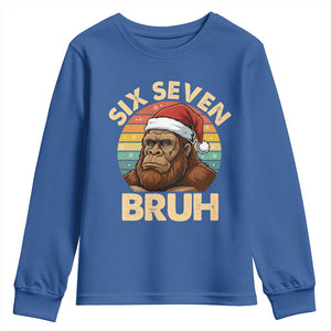 Six Seven Bruh Meme Christmas Bigfoot Youth Sweatshirt 67 Sasquatch Santa Retro Holiday TS02 Royal Blue Print Your Wear