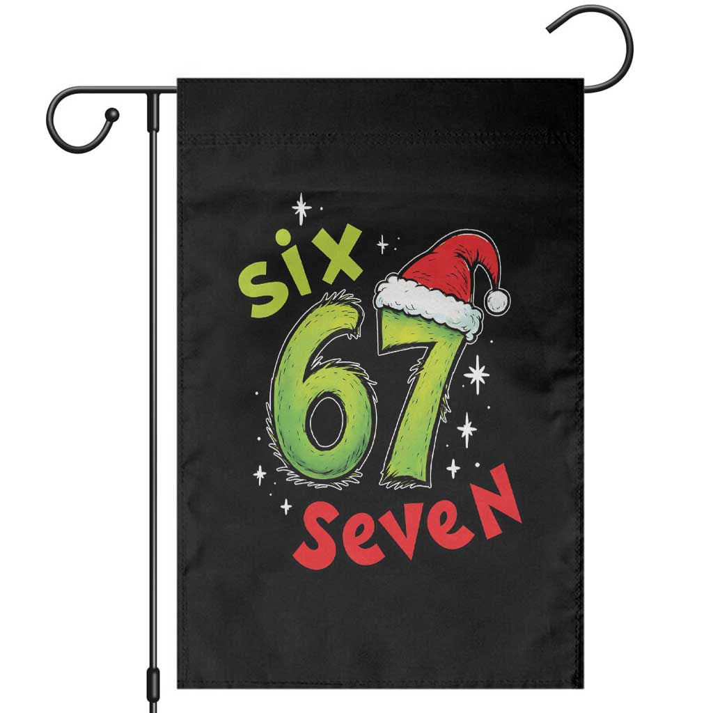 Six Seven Christmas Meme Garden Flag Funny Green Grinchy 6 7 with Santa Hat TS02 Black Print Your Wear