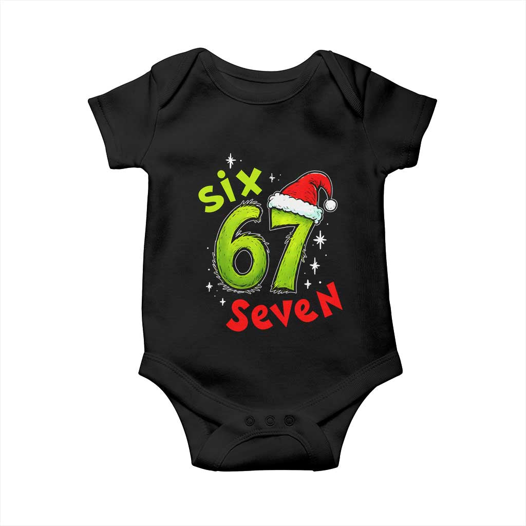 Six Seven Christmas Meme Baby Onesie Funny Green Grinchy 6 7 with Santa Hat TS02 Black Print Your Wear