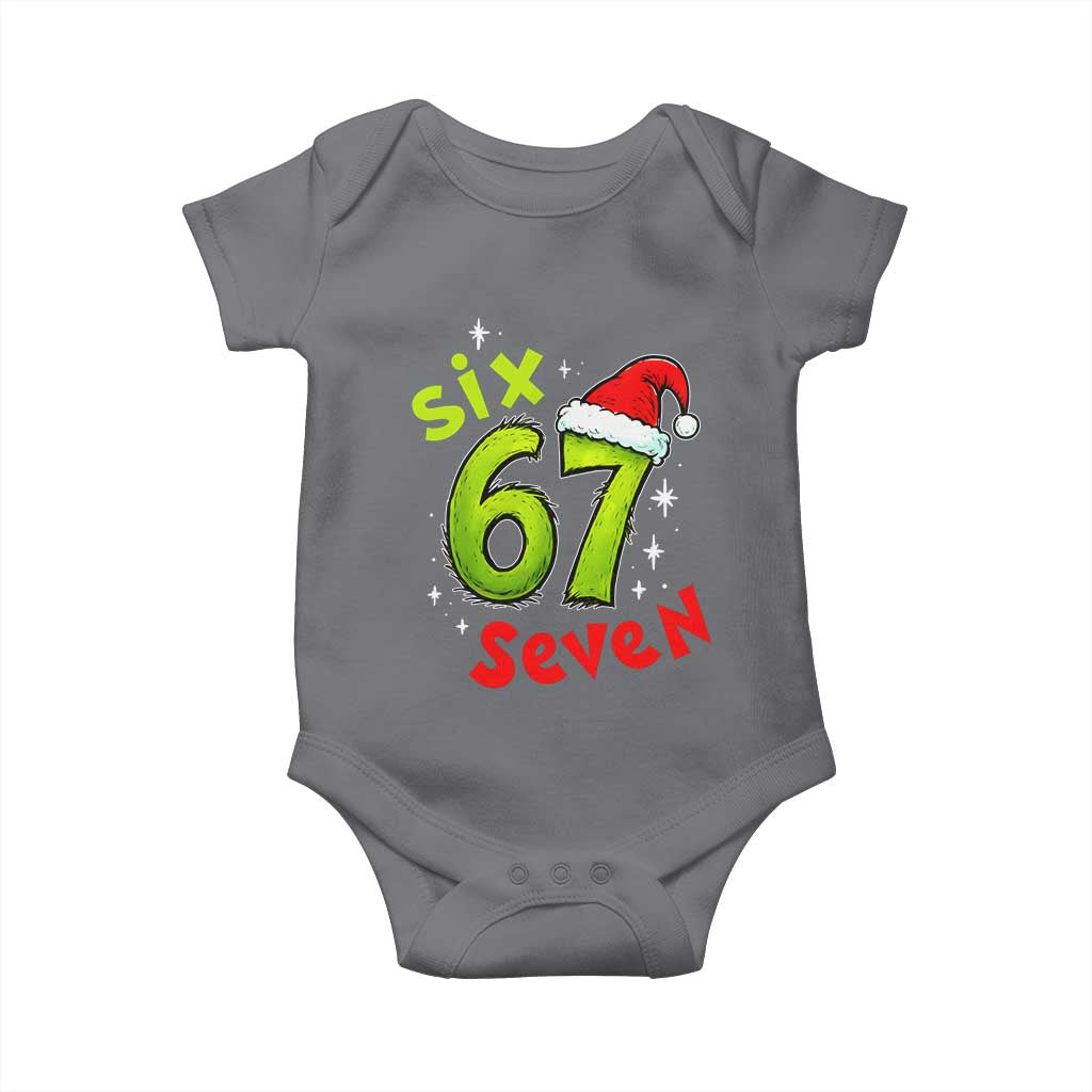 Six Seven Christmas Meme Baby Onesie Funny Green Grinchy 6 7 with Santa Hat TS02 Charcoal Print Your Wear