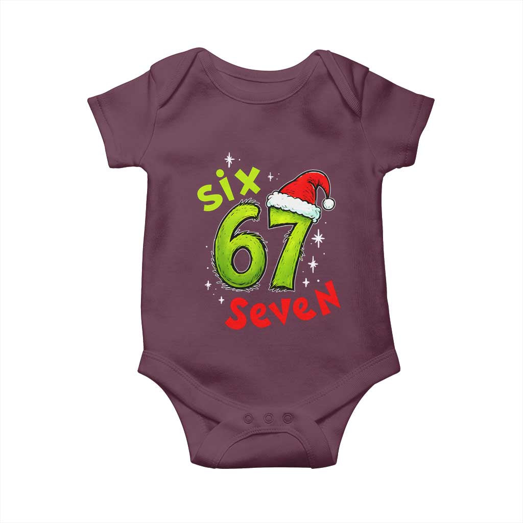 Six Seven Christmas Meme Baby Onesie Funny Green Grinchy 6 7 with Santa Hat TS02 Maroon Print Your Wear