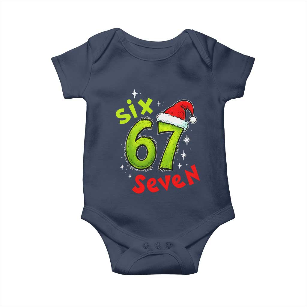 Six Seven Christmas Meme Baby Onesie Funny Green Grinchy 6 7 with Santa Hat TS02 Navy Print Your Wear
