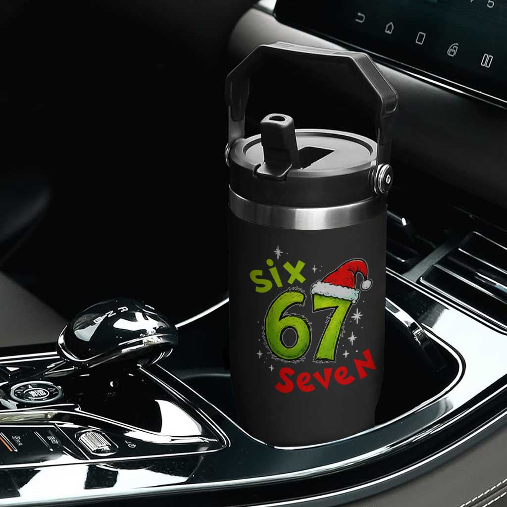 Six Seven Christmas Meme Flip Straw Tumbler Funny Green Grinchy 6 7 with Santa Hat TS02 Print Your Wear