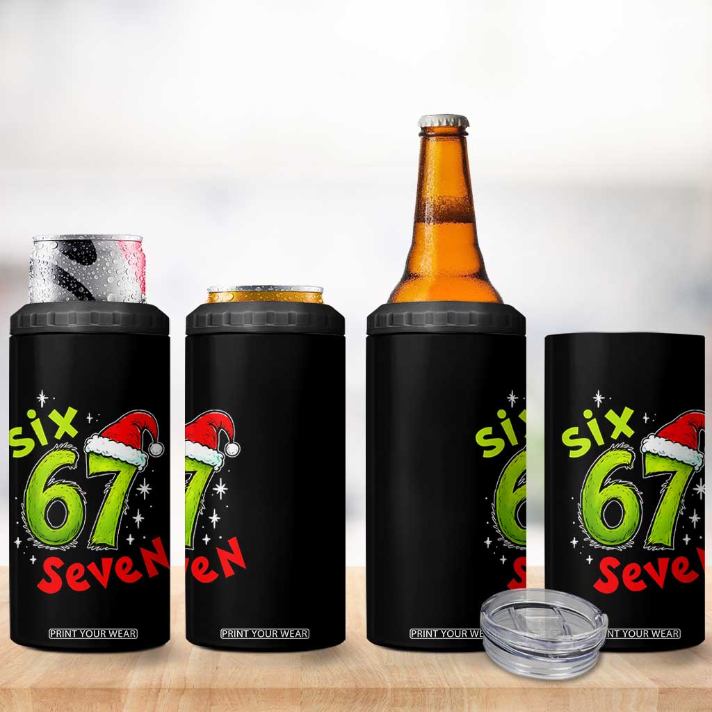 Six Seven Christmas Meme 4 in 1 Can Cooler Tumbler Funny Green Grinchy 6 7 with Santa Hat TS02 Print Your Wear