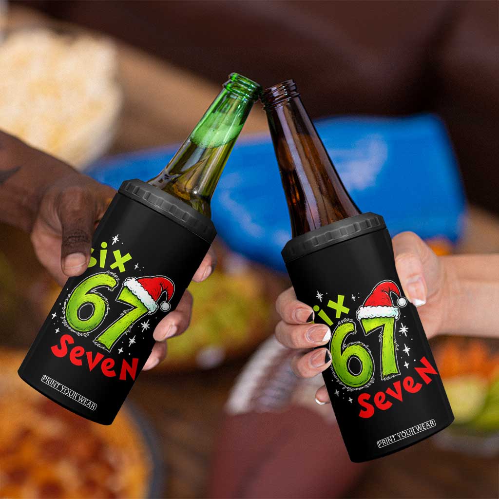Six Seven Christmas Meme 4 in 1 Can Cooler Tumbler Funny Green Grinchy 6 7 with Santa Hat TS02 Print Your Wear
