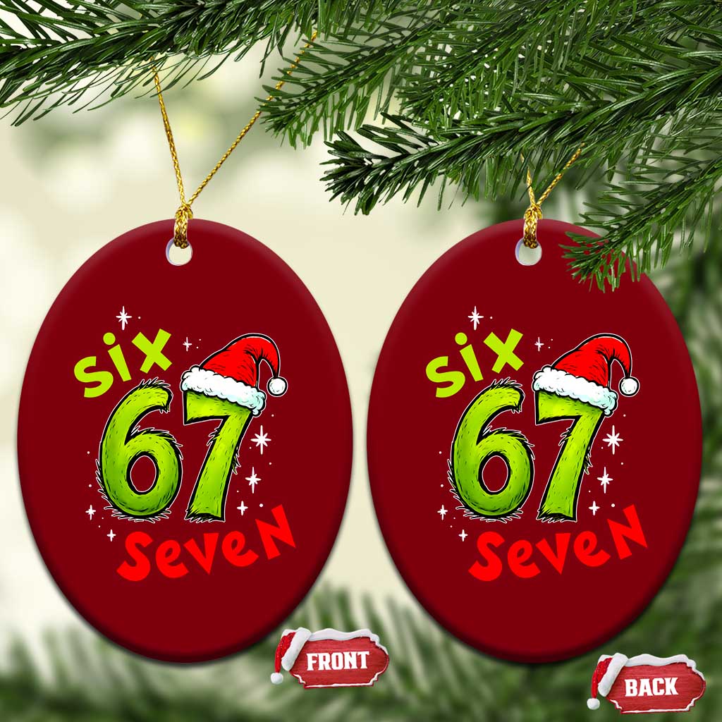 Six Seven Christmas Meme Ceramic Ornament Funny Green Grinchy 6 7 with Santa Hat TS02 Print Your Wear