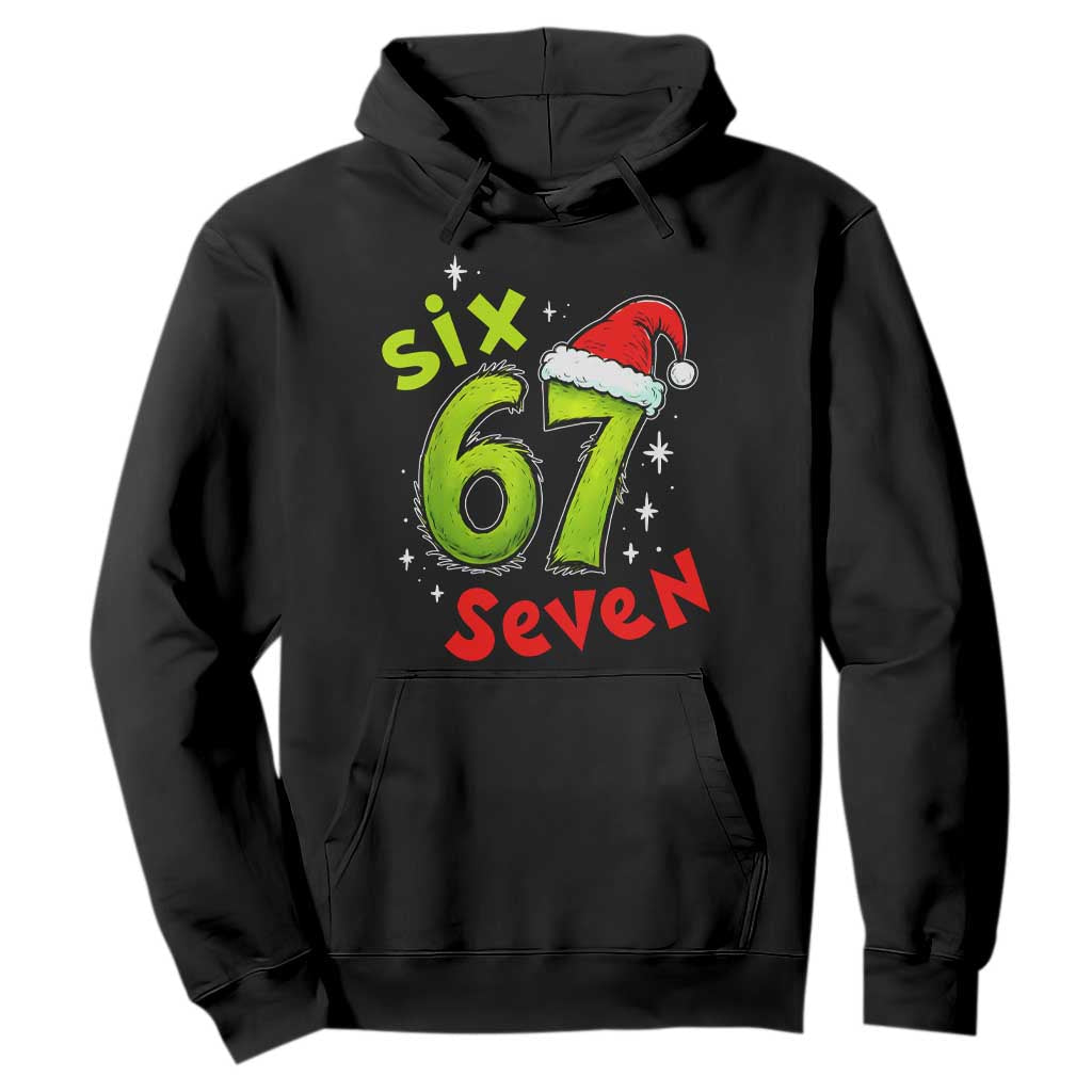 Six Seven Christmas Meme Hoodie Funny Green Grinchy 6 7 with Santa Hat TS02 Black Print Your Wear