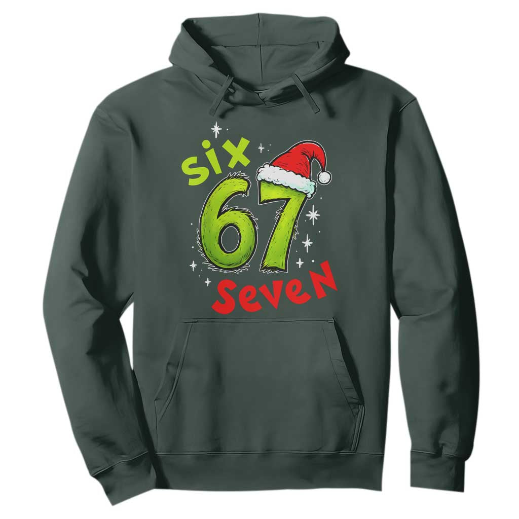 Six Seven Christmas Meme Hoodie Funny Green Grinchy 6 7 with Santa Hat TS02 Dark Forest Green Print Your Wear