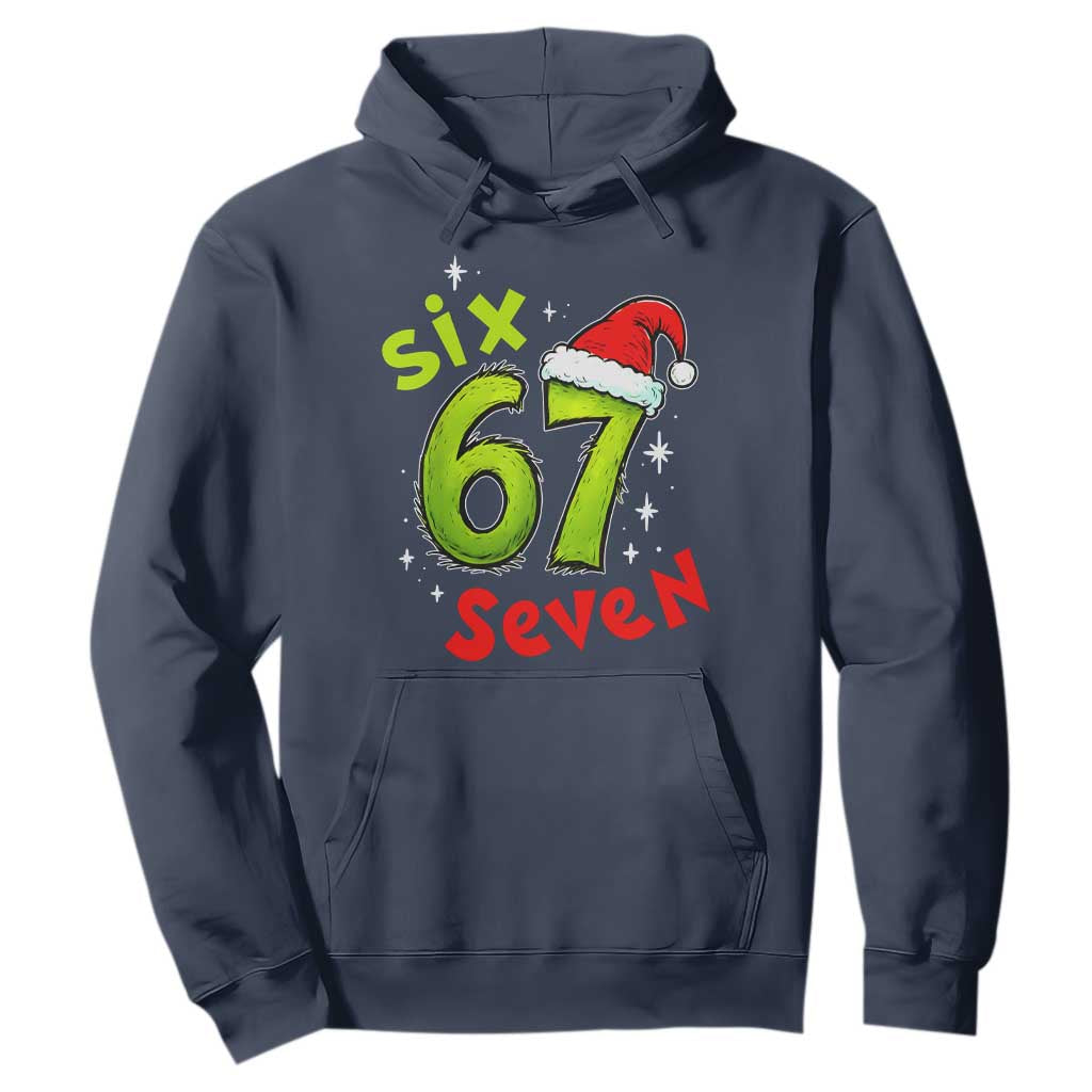 Six Seven Christmas Meme Hoodie Funny Green Grinchy 6 7 with Santa Hat TS02 Navy Print Your Wear