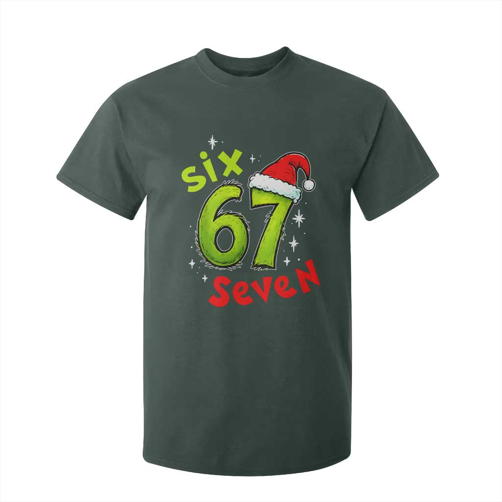 Six Seven Christmas Meme T Shirt For Kid Funny Green Grinchy 6 7 with Santa Hat TS02 Dark Forest Green Print Your Wear