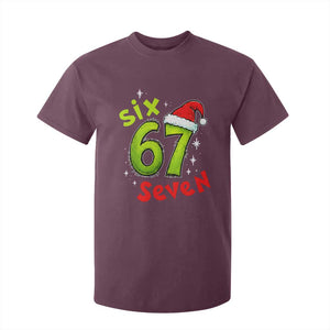 Six Seven Christmas Meme T Shirt For Kid Funny Green Grinchy 6 7 with Santa Hat TS02 Maroon Print Your Wear
