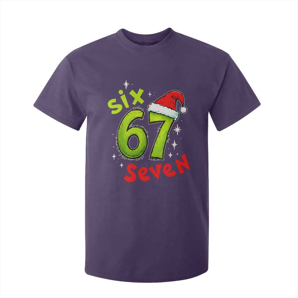 Six Seven Christmas Meme T Shirt For Kid Funny Green Grinchy 6 7 with Santa Hat TS02 Purple Print Your Wear
