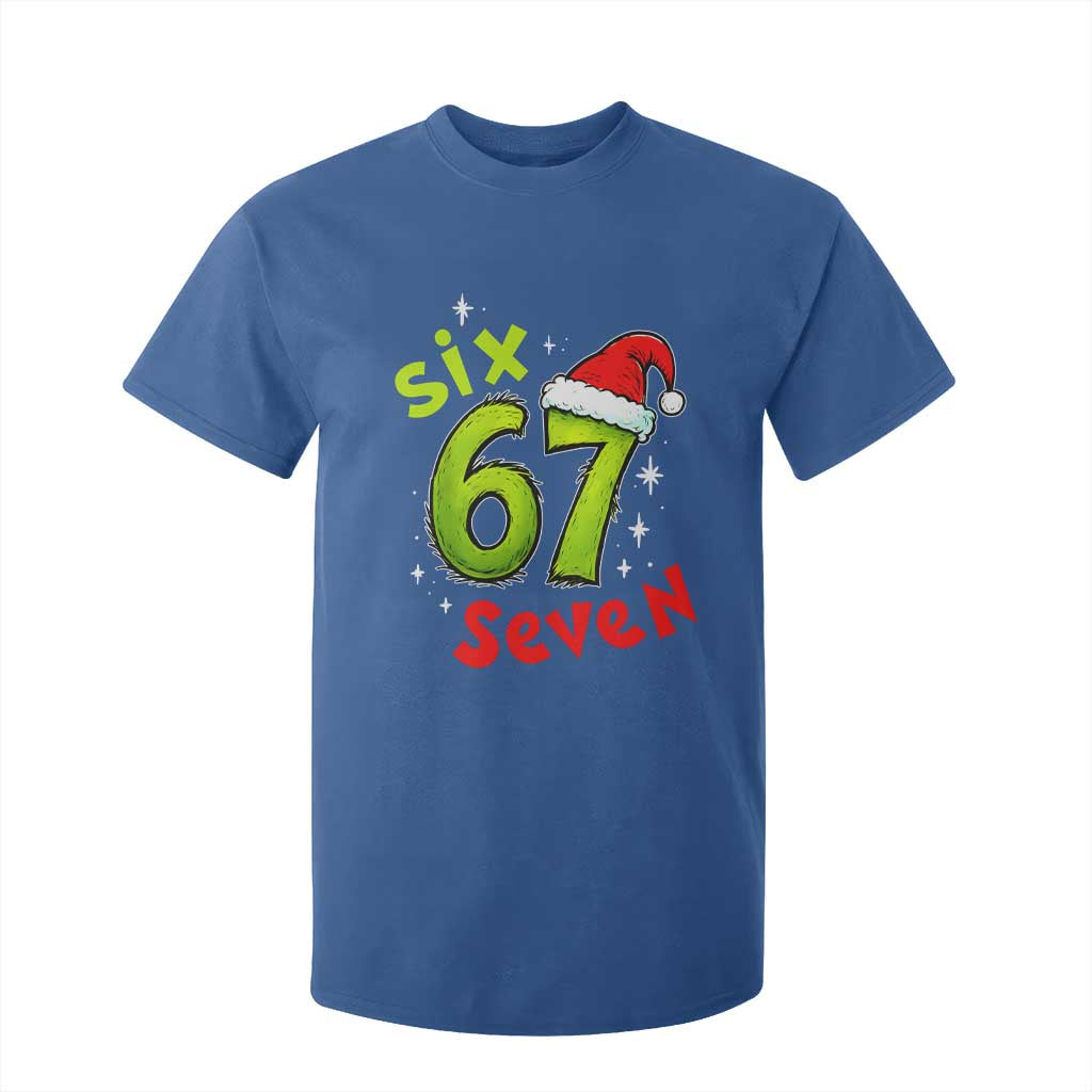Six Seven Christmas Meme T Shirt For Kid Funny Green Grinchy 6 7 with Santa Hat TS02 Royal Blue Print Your Wear