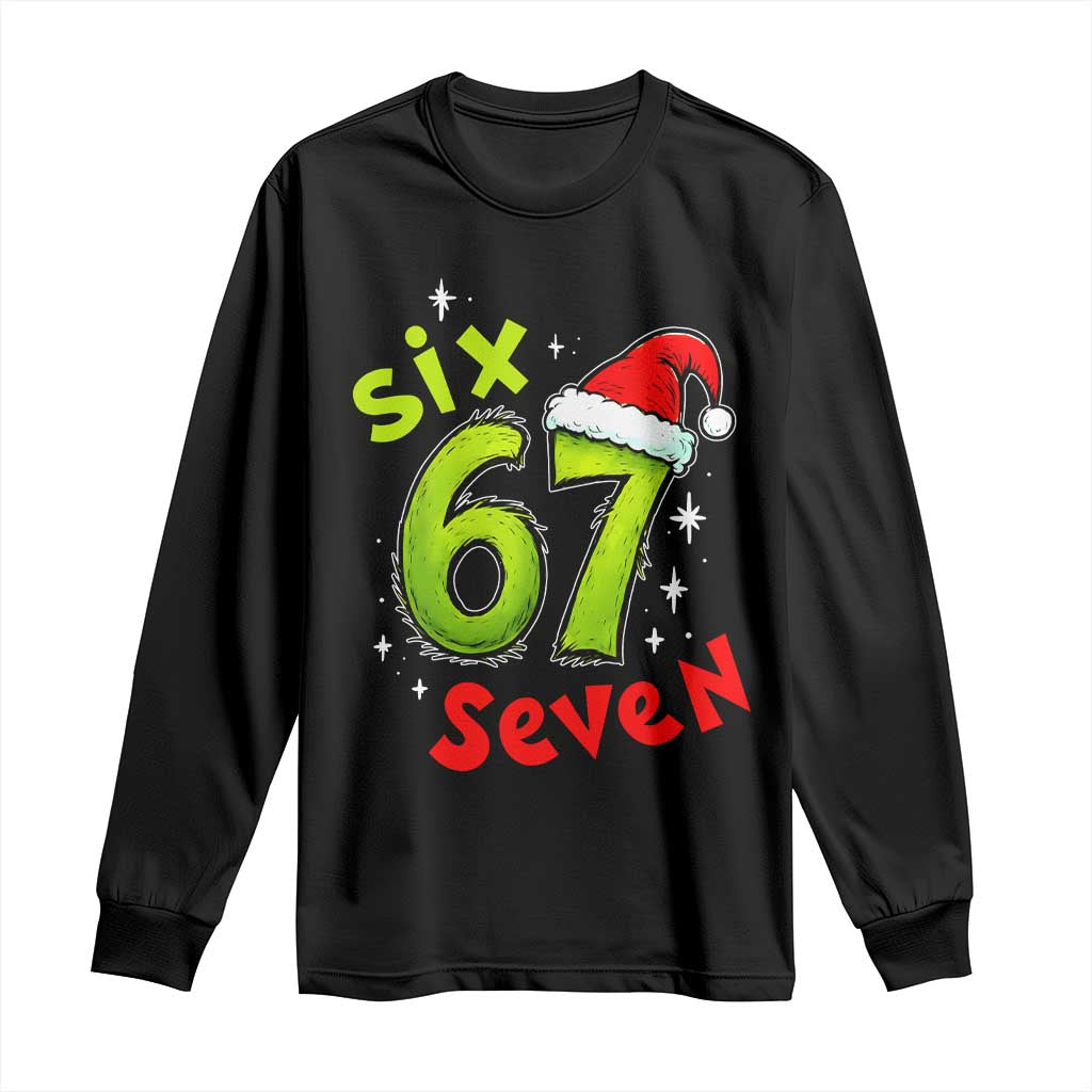 Six Seven Christmas Meme Long Sleeve Shirt Funny Green Grinchy 6 7 with Santa Hat TS02 Black Print Your Wear